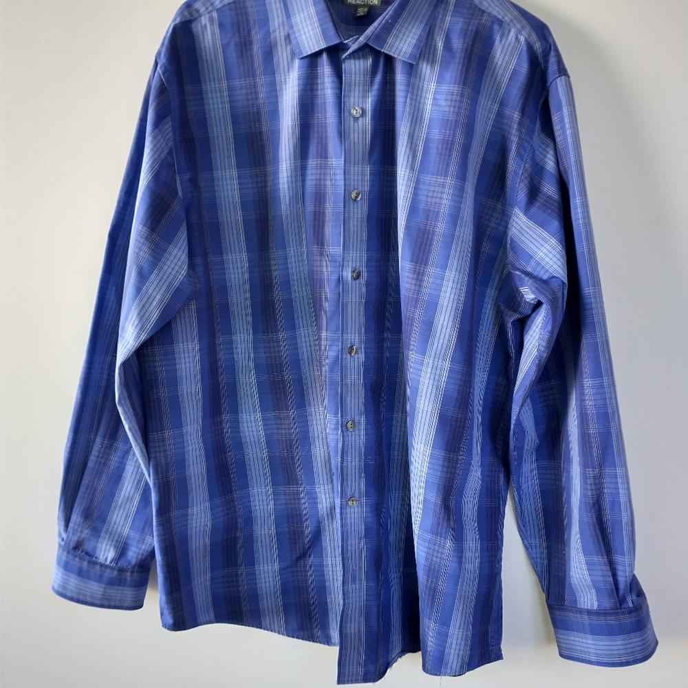Kenneth Cole Long Sleeve Button Up Shirt Blue